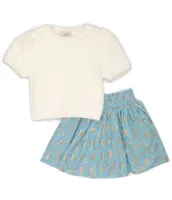 Peek Little/Big Girls 2T-10 Short-Sleeve Fuzzy-Knit Sweater & Pleated Skirt Set