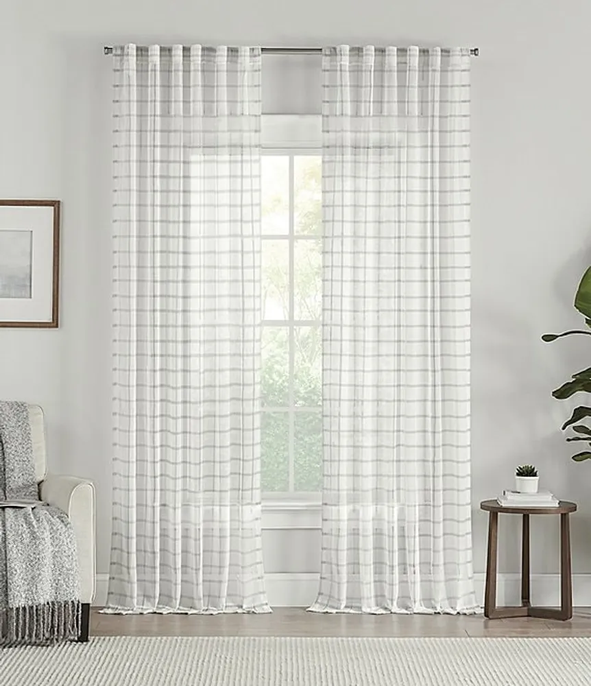 Perfect Pair Hemstitch Plaid Sheer Drapery Panel