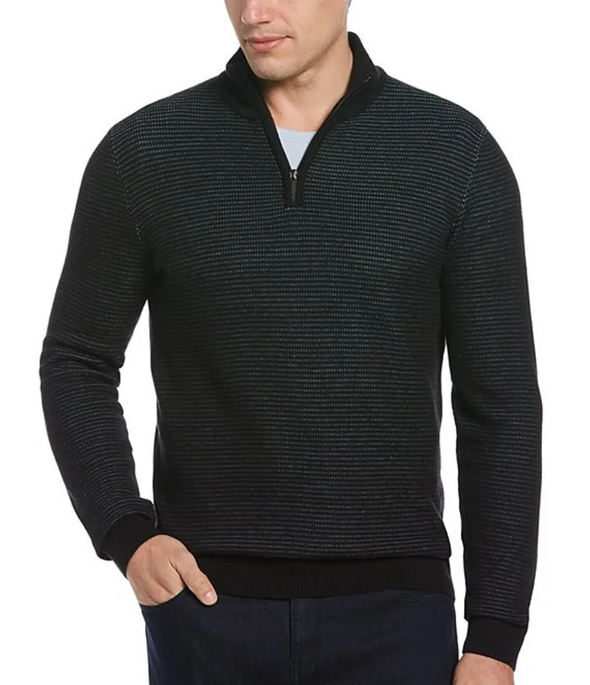 Perry Ellis Stretch Quarter-Zip Long Sleeve Polo Shirt