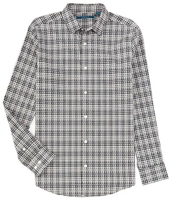 Perry Ellis Pixel Plaid Stripe Long Sleeve Woven Shirt