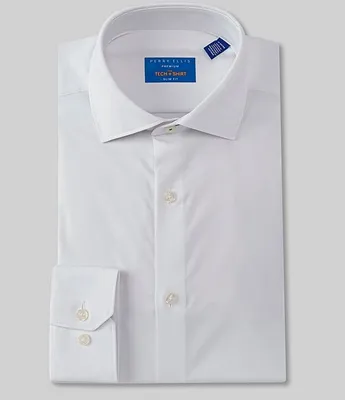 Perry Ellis Premium Non-Iron Performance Stretch Slim-Fit Spread Collar Solid Dress Shirt