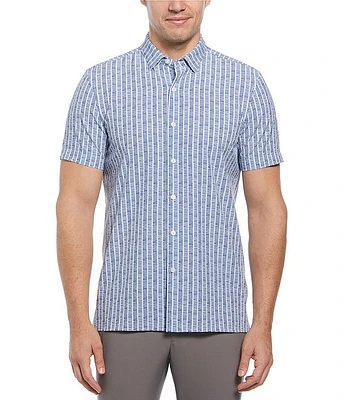 Perry Ellis Slim-Fit Line Pattern Short Sleeve Woven Shirt