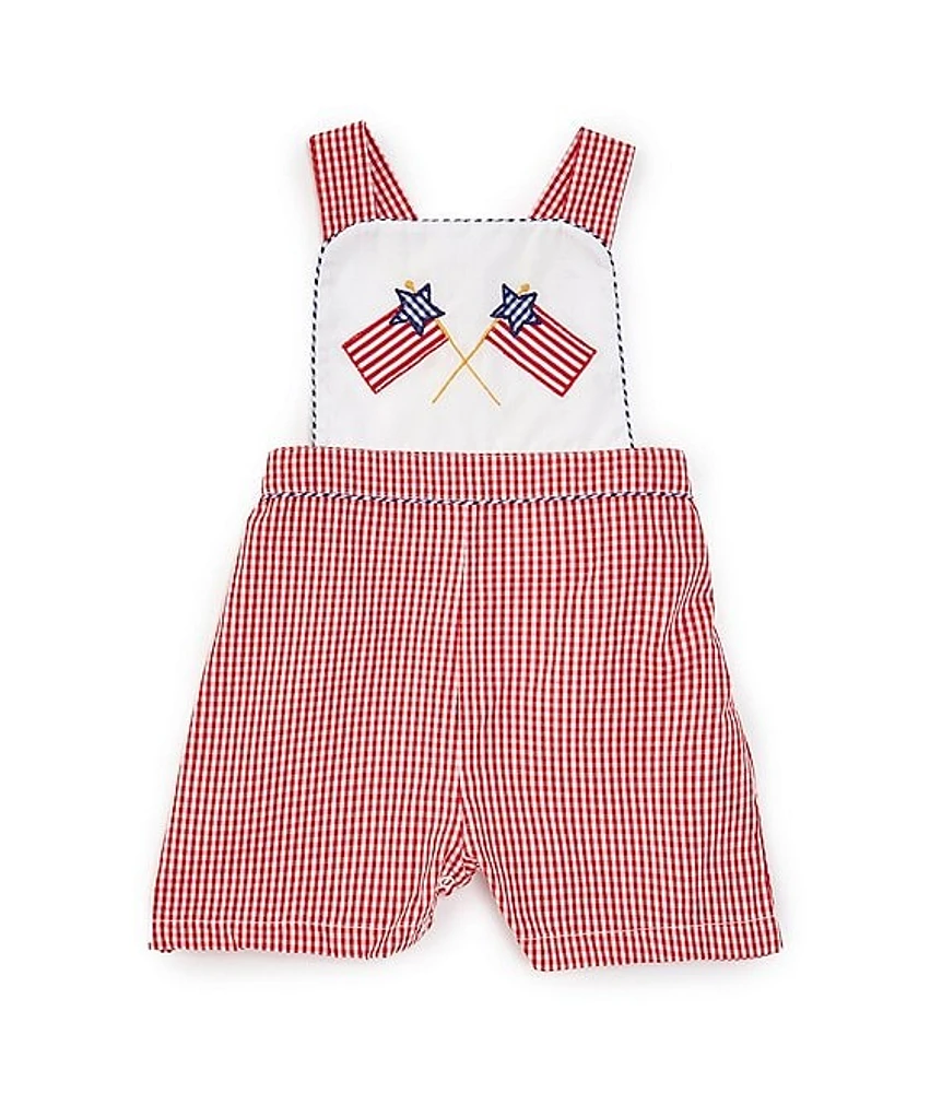 Petit Ami Baby Boys 12-24 Months Sleeveless Solid/Checked Americana Flag Shortall