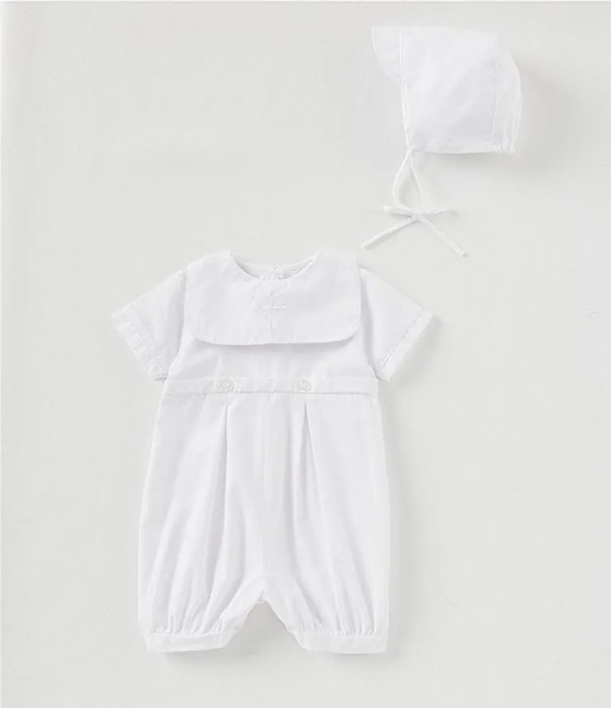 Petit Ami Baby -12 Months Christening Romper & Bonnet Set