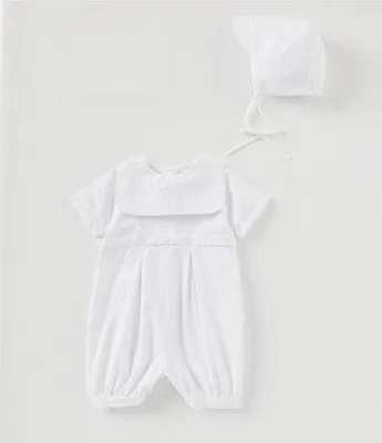 Petit Ami Baby -12 Months Christening Romper & Bonnet Set