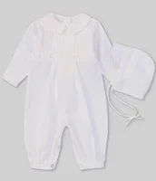 Petit Ami Baby 3-24 Months Christening Pintuck Coverall & Bonnet