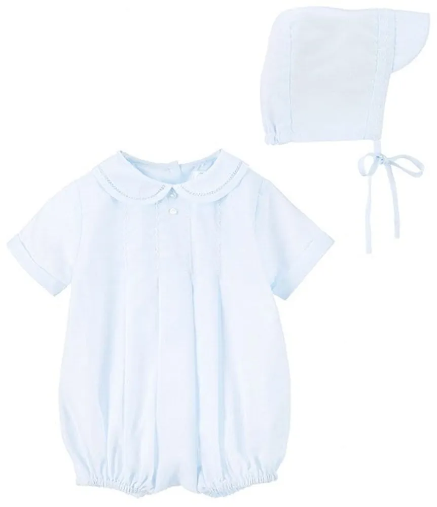 Petit Ami Baby Boys Preemie-Newborn Pleated Jon Shortall & Hat