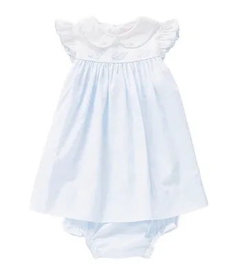 Petit Ami Baby Girls 12-24 Months Flutter Sleeve Shadow-Stitched Whale Motif Empire-Waist Dress