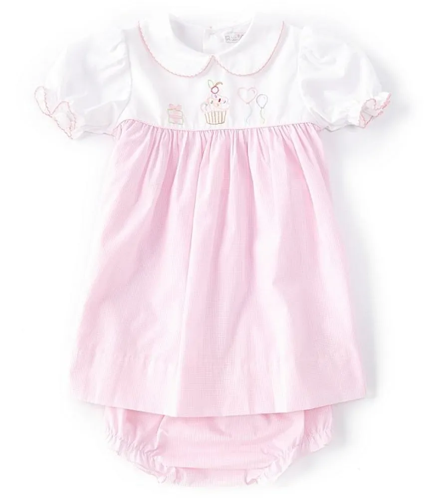 Petit Ami Baby Girls 12-24 Months Puffed-Sleeve Birthday Embroidered A-Line Dress