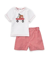 Petit Ami Baby Girls 12-24 Months Short-Sleeve Baseball-Motif T-Shirt & Checked Shorts Set