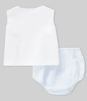 Petit Ami Baby Girls Newborn-6 Months Sleeveless Shadow-Stitched Whale Motif Top, Panty & Bonnet Set