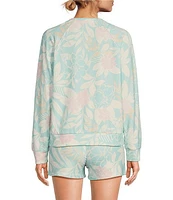 Pj Salvage Long Sleeve V-Neck Coordinating Peachy Knit Floral Print Sleep Top