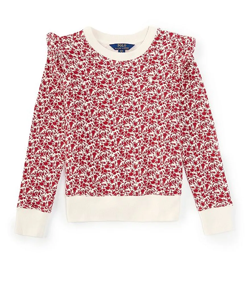 Polo Ralph Lauren Big Girls 7-16 Long Sleeve Floral Ruffled Fleece  Sweatshirt