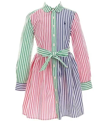 Polo Ralph Lauren Big Girls 7-16 Long Sleeve Striped Poplin Fun Shirtdress