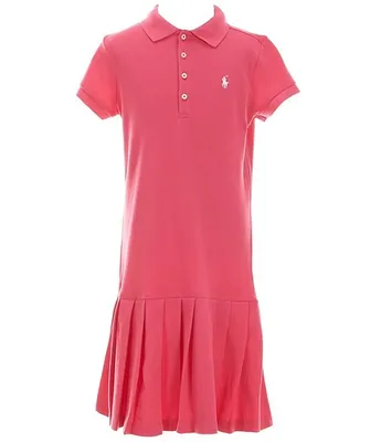 Polo Ralph Lauren Big Girls 7-16 Short Sleeve Pleated Drop-Waist Stretch Mesh Dress