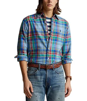 Polo Ralph Lauren Classic Fit Button Down Point Collar Plaid Oxford Long Sleeve Woven Shirt