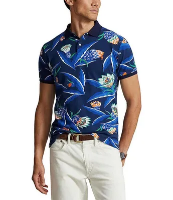 Polo Ralph Lauren Classic Fit Floral-Print Navy Mesh Short Sleeve Shirt