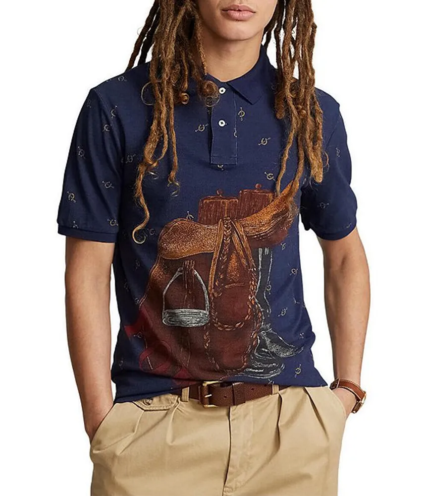 Polo Ralph Lauren Classic Fit Saddle Print Mesh Short Sleeve Polo Shirt