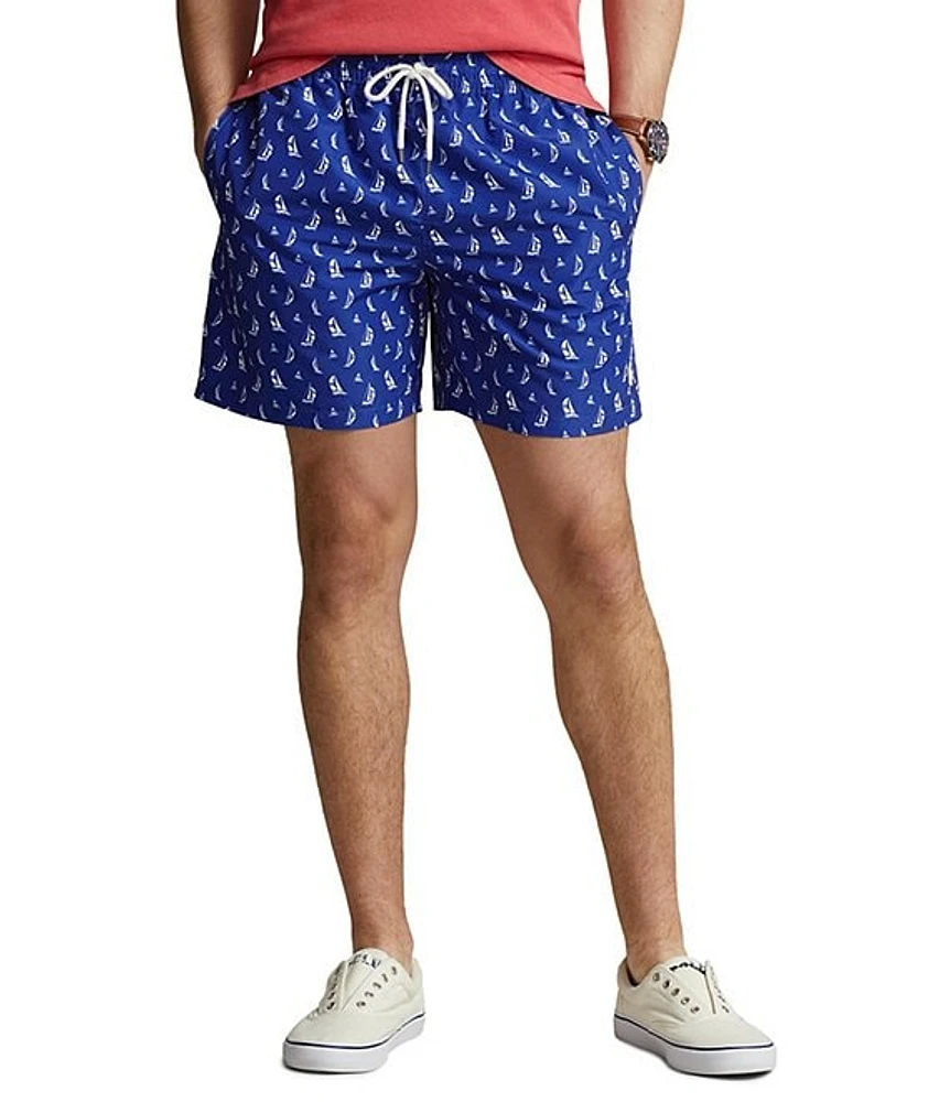 Polo Ralph Lauren Classic Fit Traveler Sailboat-Print 5.75#double; Inseam Swim Trunks