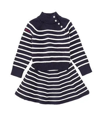 Polo Ralph Lauren Little Girls 2T-6X Long Sleeve Solid Striped Nautical Inspired Sweater & Skirt Set