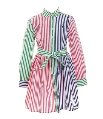 Polo Ralph Lauren Little Girls 2T-6X Long-Sleeve Striped Poplin Fun Shirtdress