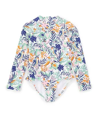 Polo Ralph Lauren Little Girls 2T-6X Raglan-Sleeve Tropical-Print One-Piece Rashguard Swimsuit