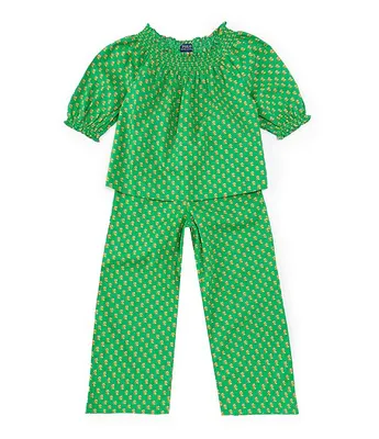 Polo Ralph Lauren Little Girls 2T-6X Short-Sleeve Floral Smocked Top & Matching Pant Set