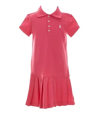 Polo Ralph Lauren Little Girls 2T-6X Short Sleeve Pleated Drop-Waist Stretch Mesh Dress