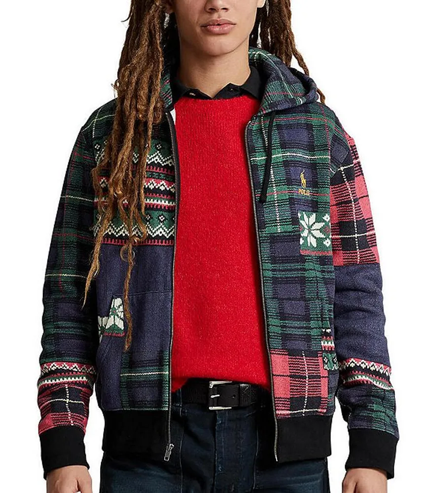 Polo Ralph Lauren Fleece Polo Bear Embroidered Plaid Hoodie