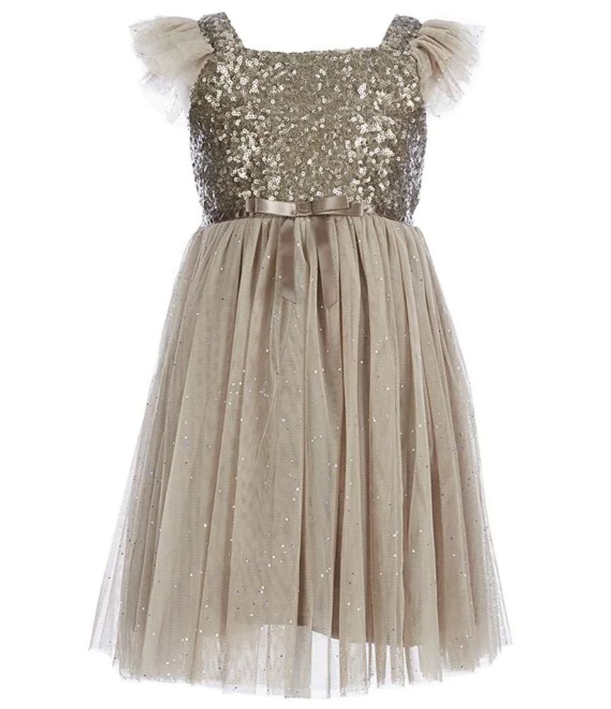 Popatu Little/Big Girls 2-8 Sequin-Bodice Flutter-Sleeve Glitter-Tulle Dress