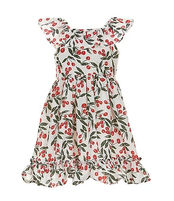 Popatu Little Girls 2-7 Flutter-Sleeve Cherry-Printed Dress