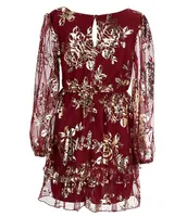 Poppies And Roses Big Girls 7-16 Long-Sleeve Chiffon Foil Floral Dress