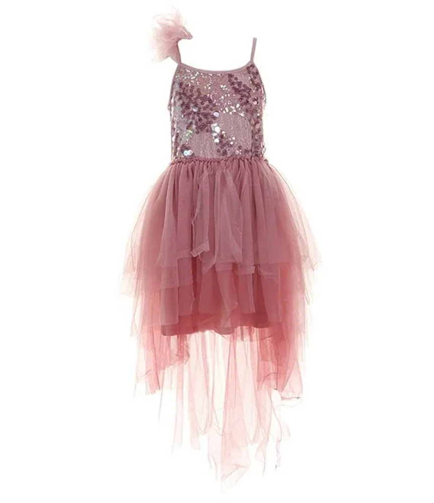 Poppies and Roses Big Girls 7-16 Sequin-Embellished/Tiered Mesh-Skirted High-Low-Hem Ballgown