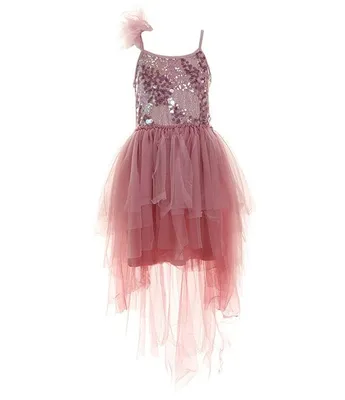 Poppies and Roses Big Girls 7-16 Sequin-Embellished/Tiered Mesh-Skirted High-Low-Hem Ballgown