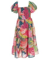 Poppies and Roses Big Girls 7-16 Short Sleeve Floral Printed Maxi Dress