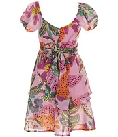 Poppies and Roses Big Girls 7-16 Short Sleeve Tropical Printed Fit-And-Flare Dress