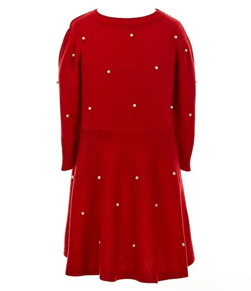 Poppies and Roses Little Girls 4-6X 3/4 Long Sleeve Faux Pearl Front Sweater Dress
