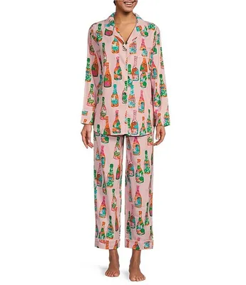Printfresh Woven Pop the Bubbly Long Sleeve Notch Collar Pant Pajama Set