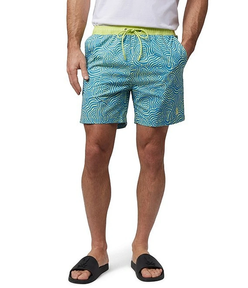 Psycho Bunny Verona Allover Print 5.75#double; Inseam Swim Trunks