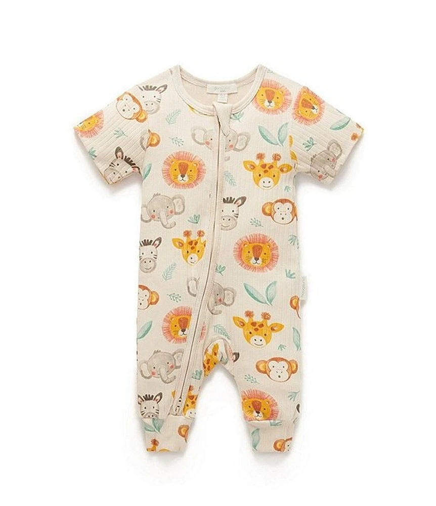 PureBaby® Baby Girls Newborn-24 Months Short-Sleeve Printed Footed Coverall