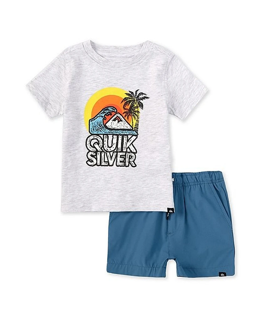 Quiksilver Baby Boys 12-24 Months Short-Sleeve Logo/Graphic Jersey T-Shirt & Solid Tech Shorts Set