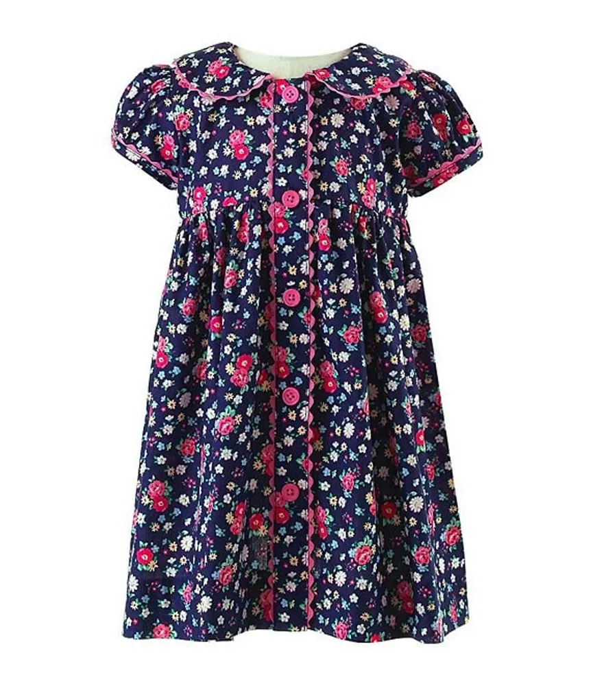 Pippa & Julie Girls' Floral Print Dress with Ruffle Sleeves - Baby