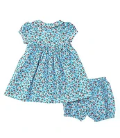 Rachel Riley Baby Girls 6-24 Months Short Sleeve Floral Button Front Collared Dress & Matching Bloomer