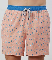 Rainforest Cocktail Print 6#double; Inseam Swim Trunks