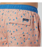 Rainforest Cocktail Print 6#double; Inseam Swim Trunks