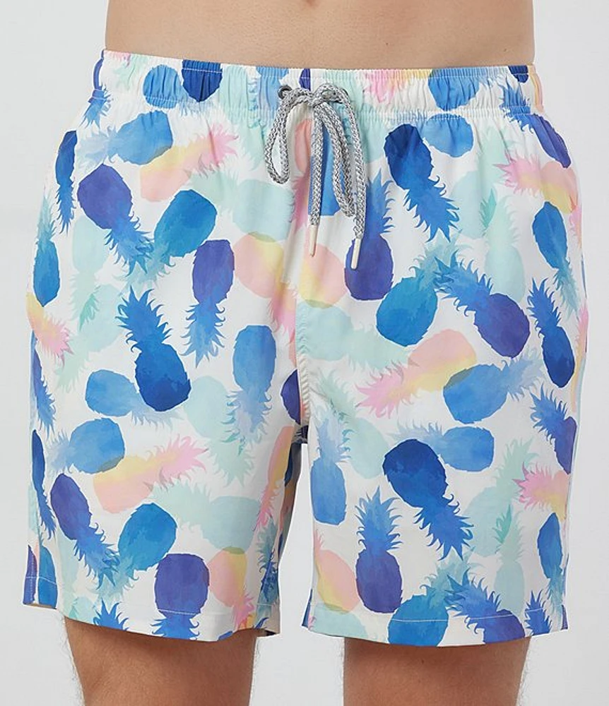 Rainforest Watercolor Pineapple Print 6#double; Inseam Swim Trunks