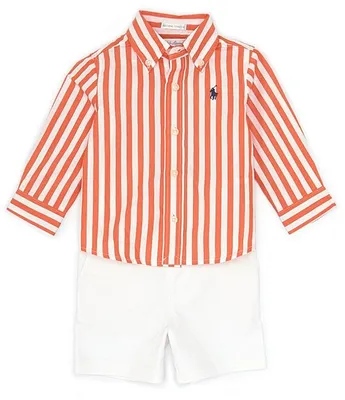 Ralph Lauren Baby Boys 3-24 Months Long Sleeve Striped Woven Shirt & Chino Shorts Set