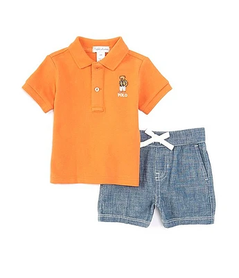 Ralph Lauren Baby Boys 3-24 Months Short Sleeve Polo Bear Shirt & Chambray Shorts Set