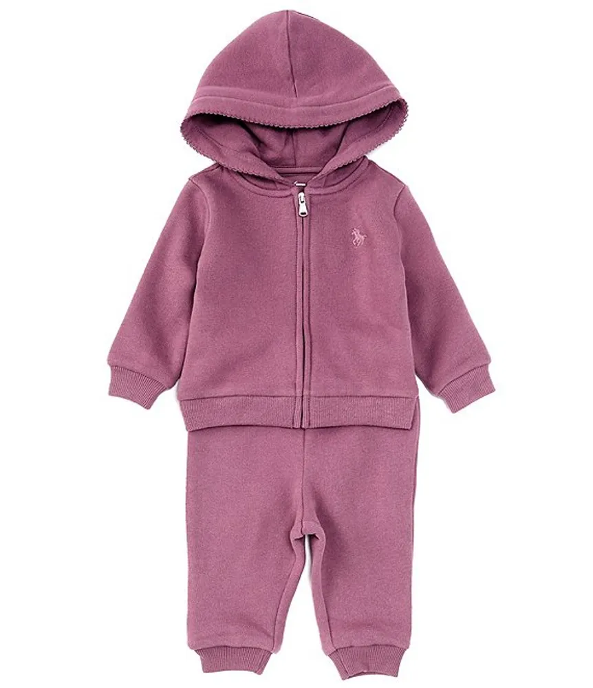 Ralph Lauren Baby Girls 3-24 Months Long Sleeve Full-Zip Fleece Hoodie &  Jogger Pants Set