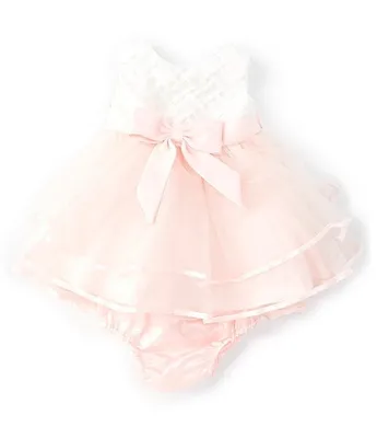 Rare Editions Baby Girls 3- 24 Months Basket Weave Bodice Tiered Mesh Skirt Dress